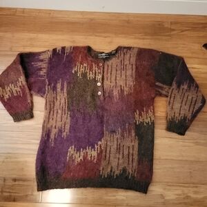 Jeanne Pierre Mohair Pullover Multicolor Design Oversized Vintage Sweater Size M
